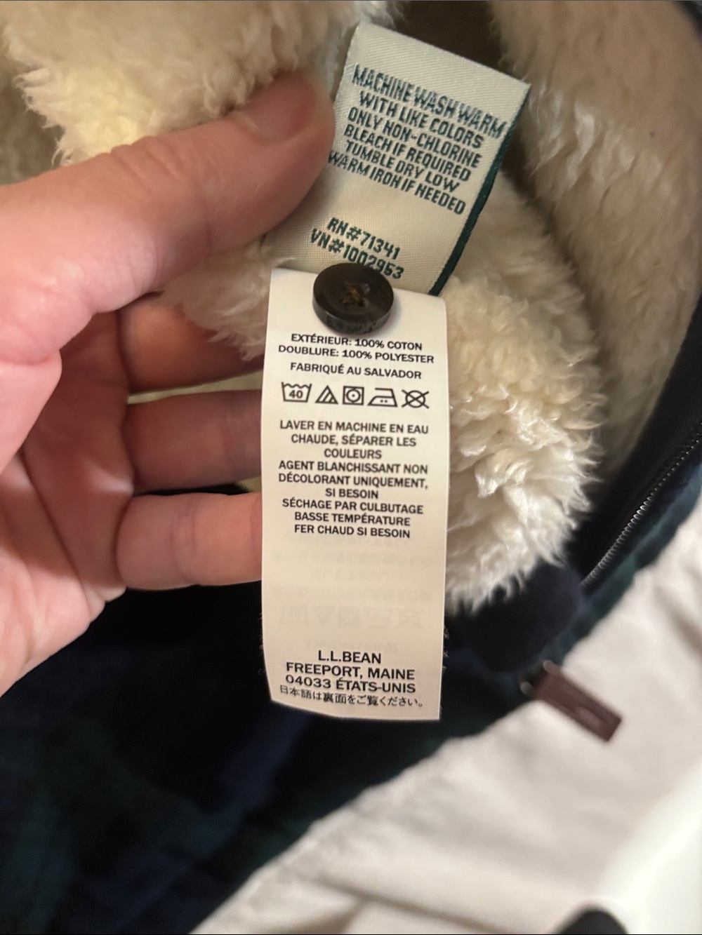 L.L. Bean Black Watch Plaid Flannel Sherpa Lined Zip Hoodie Jacket Small EUC - Picture 4 of 8